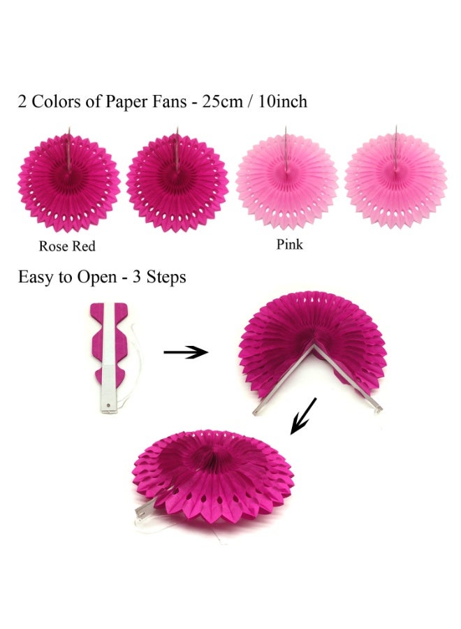 Mordely Party Decoration, 20 Pcs Pink Hanging Paper Fans, Pom Poms Flowers, Garlands String Polka Dot and Triangle Bunting Flags for Birthday Parties, Bridal Showers, Baby Showers, Wedding - Image 3